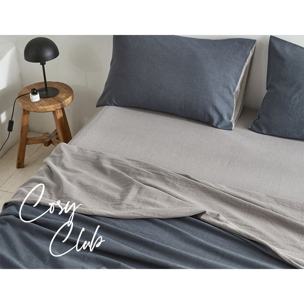 Cosy Club Sheet Set Cotton Sheets Double Dark Blue Grey | Auzzi Store