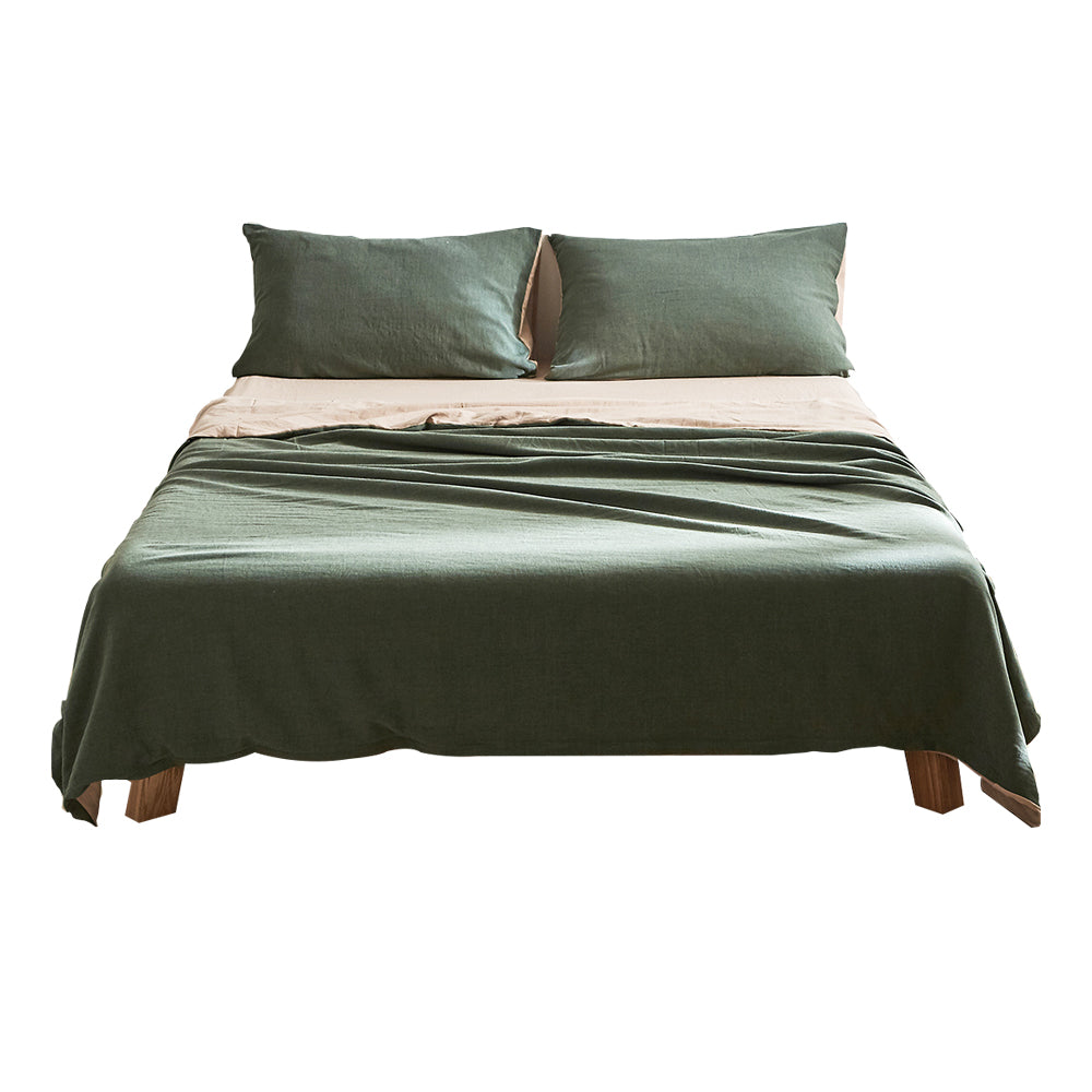 Cosy Club Sheet Set Cotton Sheets Double Green Beige | Auzzi Store