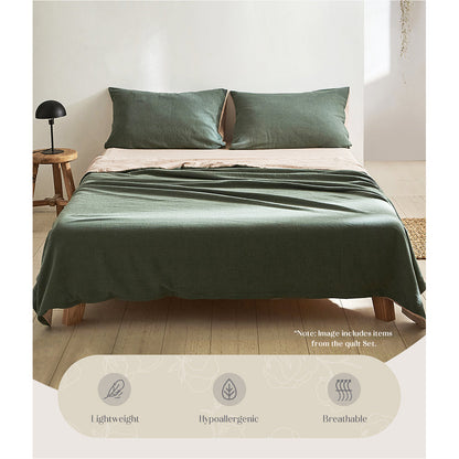 Cosy Club Sheet Set Cotton Sheets Double Green Beige | Auzzi Store