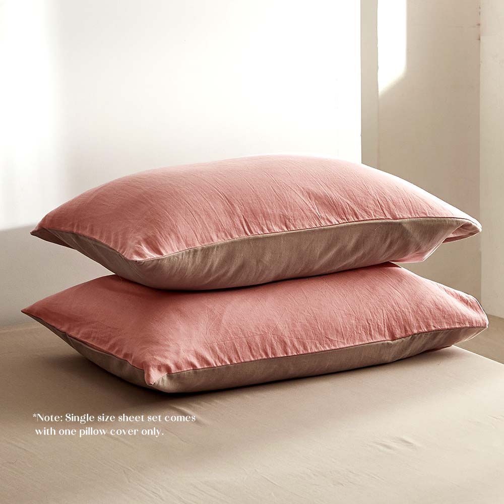 Cosy Club Washed Cotton Sheet Set Pink Brown Double | Auzzi Store