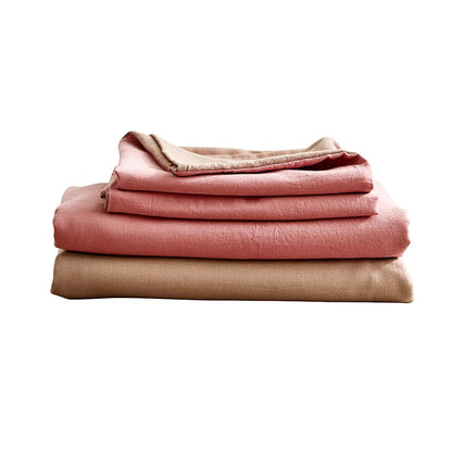 Cosy Club Washed Cotton Sheet Set Pink Brown Double | Auzzi Store