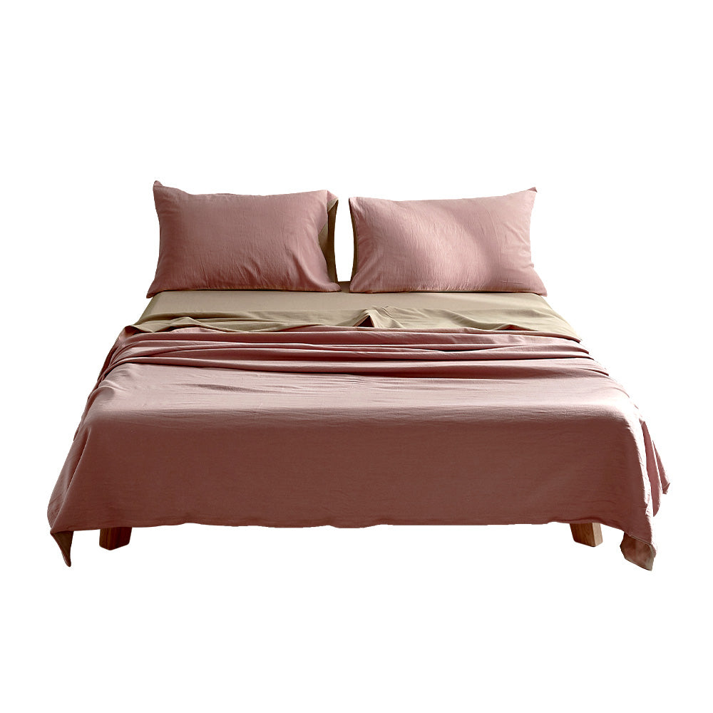 Cosy Club Washed Cotton Sheet Set Pink Brown Double | Auzzi Store