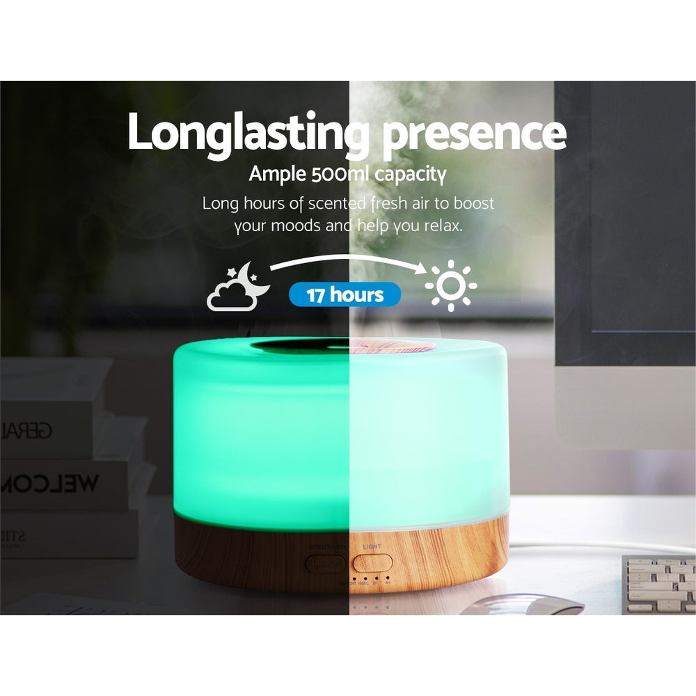 DEVANTI Aroma Diffuser Aromatherapy LED Night Light Air Humidifier Purifier Round Light Wood Grain 500ml Remote Control | Auzzi Store