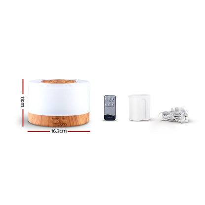 DEVANTI Aroma Diffuser Aromatherapy LED Night Light Air Humidifier Purifier Round Light Wood Grain 500ml Remote Control | Auzzi Store