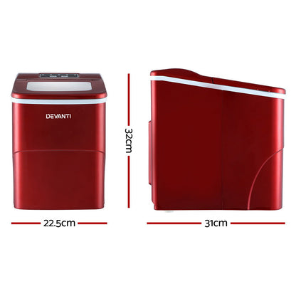 DEVANTi Portable Ice Cube Maker Machine 2L Home Bar Benchtop Easy Quick Red | Auzzi Store