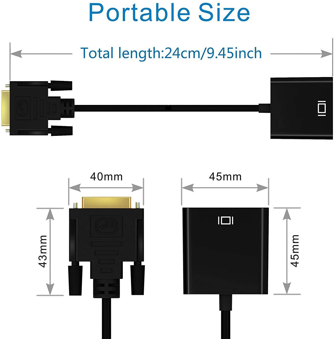 DVI to VGA Adapter,ABLEWE 1080p Active DVI-D to VGA Adapter Converter 24+1 Male to Female Adapter | Auzzi Store