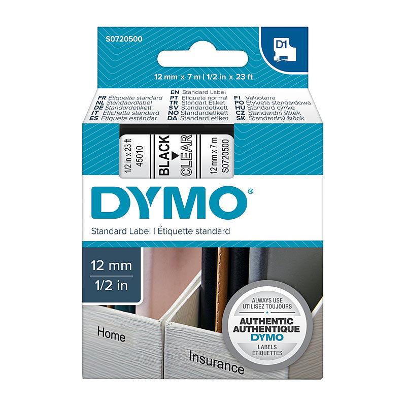 DYMO Black on Clear 12mmx7m Tape | Auzzi Store