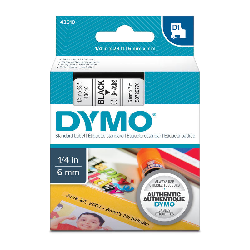 DYMO Black on Clear 6mm x7m Tape | Auzzi Store