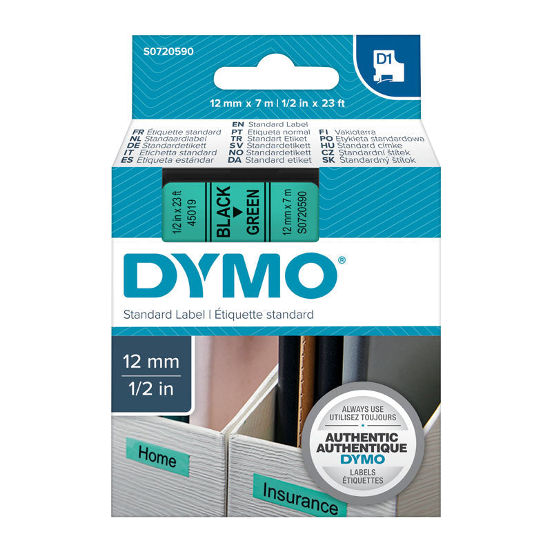 DYMO Black on Grn 12mmx7m Tape | Auzzi Store