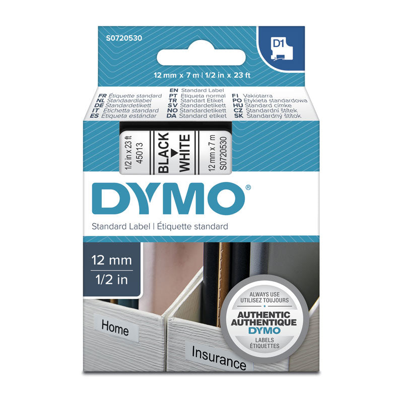 DYMO Black on White 12mmx7m Tape | Auzzi Store