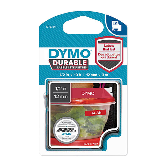 DYMO Dur White on Red 12mm x 3m | Auzzi Store