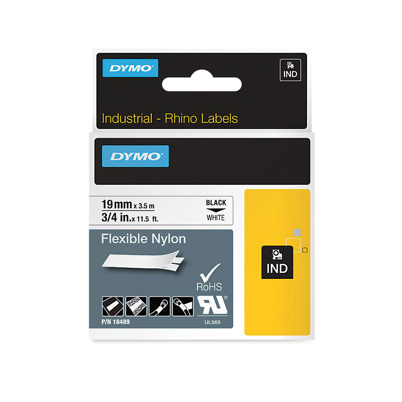 DYMO Industrial Rhino Flexible Nylon Label 19mm Black/Yellow | Auzzi Store