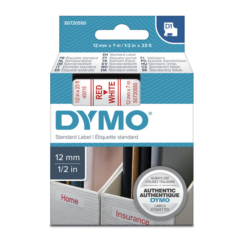 DYMO Red on Wht 12mmx7m Tape | Auzzi Store