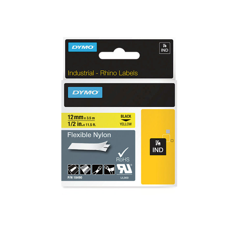 DYMO Rhino Ny Label 12mm Black/Yellow | Auzzi Store