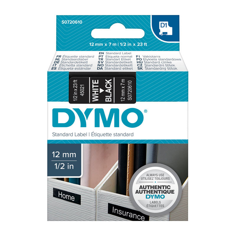 DYMO White on Black 12mmx7m Tape | Auzzi Store