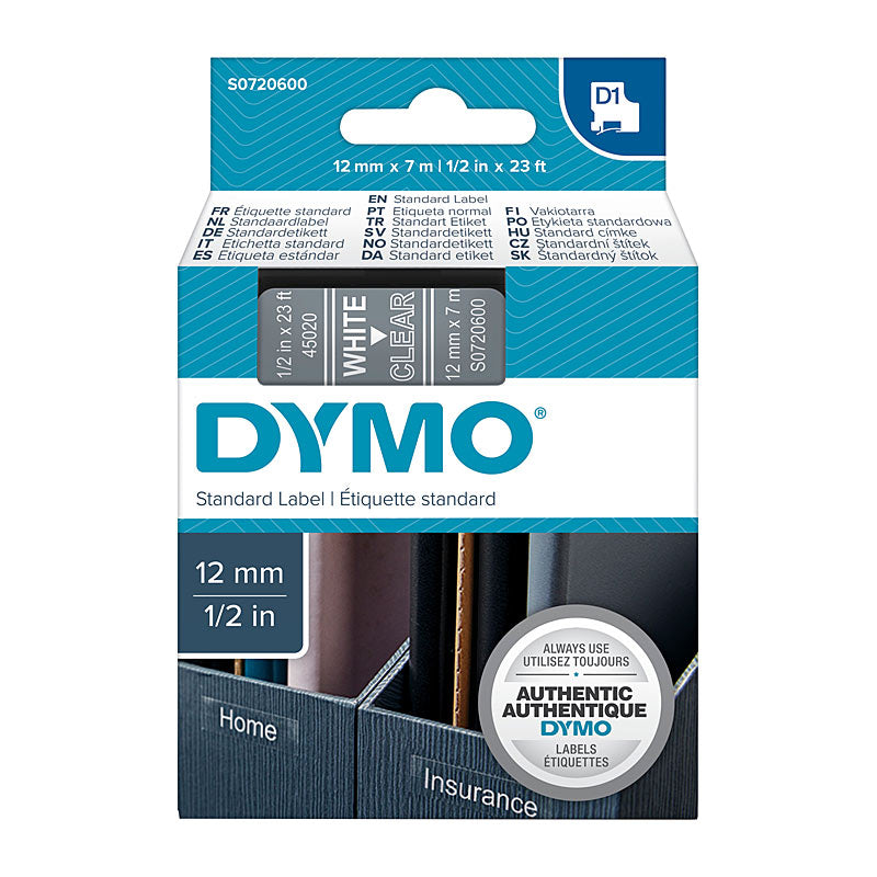 DYMO White on Clear 12mmx7m Tape | Auzzi Store