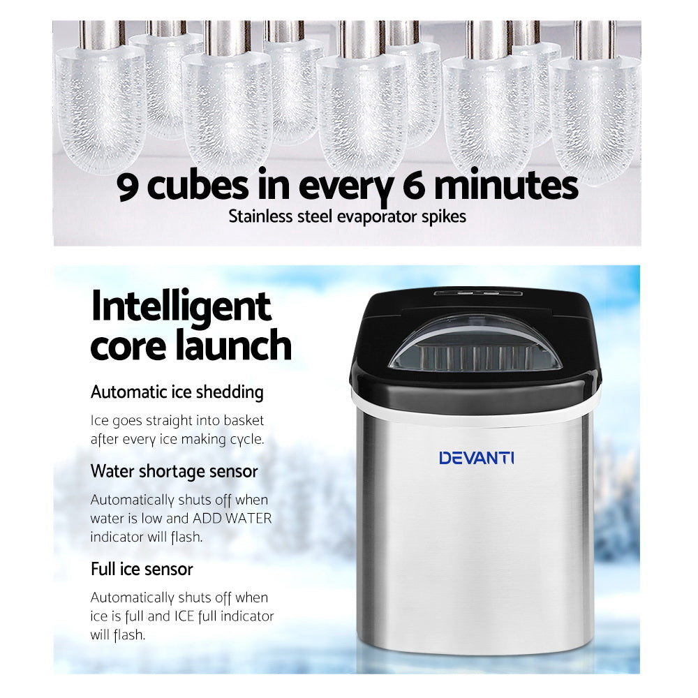 Devanti 2.4L Stainless Steel Portable Ice Cube Maker | Auzzi Store