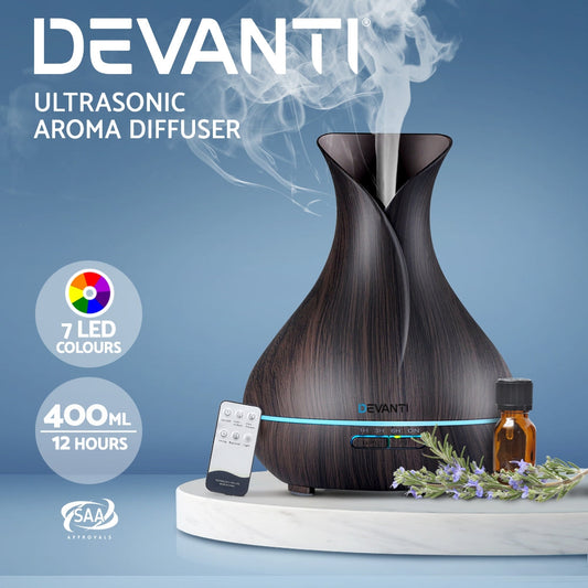 Devanti 400ml 4 in 1 Aroma Diffuser with remote control- Dark Wood | Auzzi Store