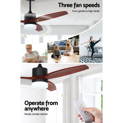 Devanti 52'' Ceiling Fan LED Light Remote Control Wooden Blades Dark Wood Fans | Auzzi Store