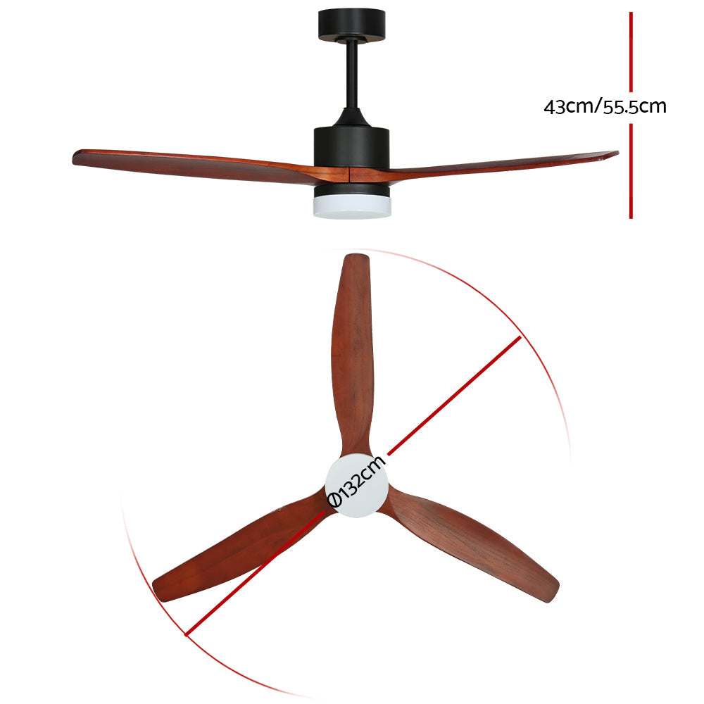 Devanti 52'' Ceiling Fan LED Light Remote Control Wooden Blades Dark Wood Fans | Auzzi Store