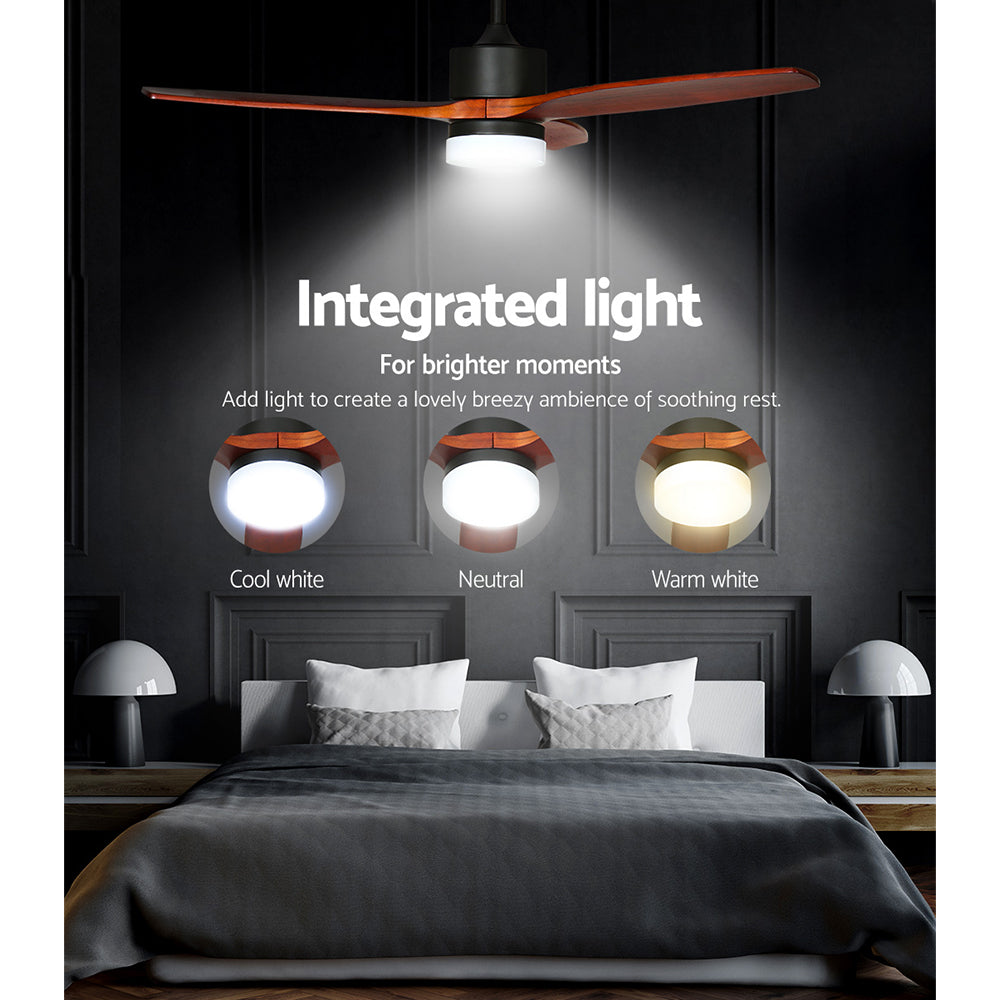 Devanti 52'' Ceiling Fan LED Light Remote Control Wooden Blades Dark Wood Fans | Auzzi Store