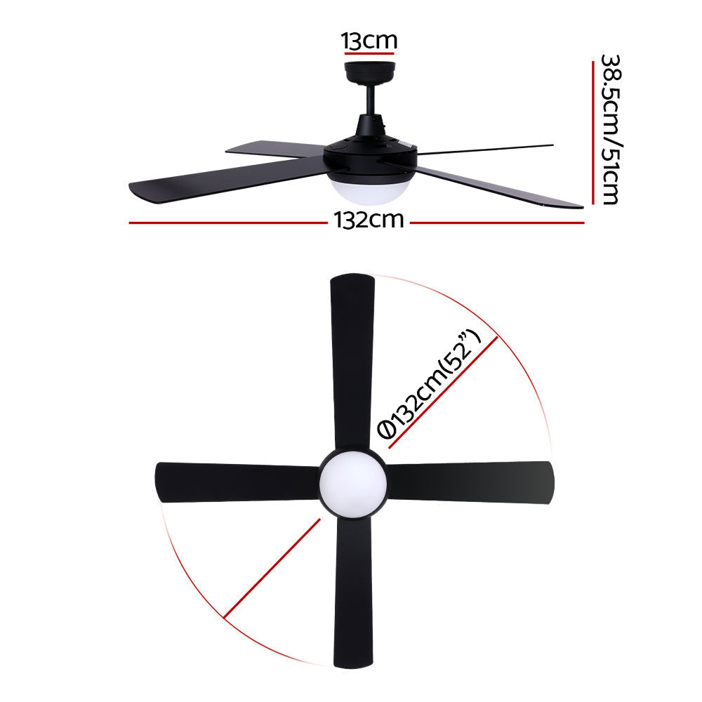 Devanti 52'' Ceiling Fan w/Light w/Remote Timer - Black | Auzzi Store