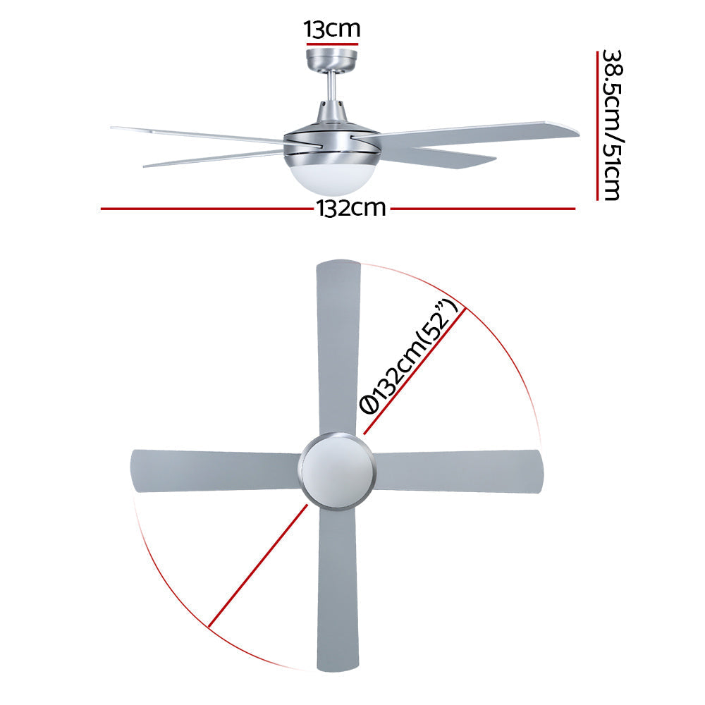 Devanti 52'' Ceiling Fan w/Light w/Remote Timer - Silver | Auzzi Store