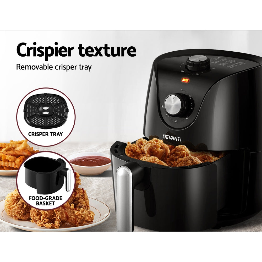 Devanti Air Fryer 2.5L Electric Fryers Airfryer Healthy Cooker Oil Free Kitchen | Auzzi Store