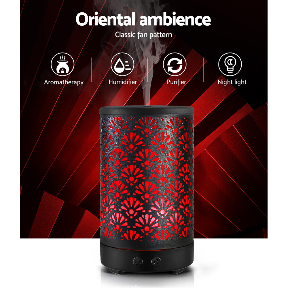 Devanti Aroma Diffuser Aromatherapy Essential Oils Metal Cover Ultrasonic Cool Mist 100ml Remote Control Black | Auzzi Store