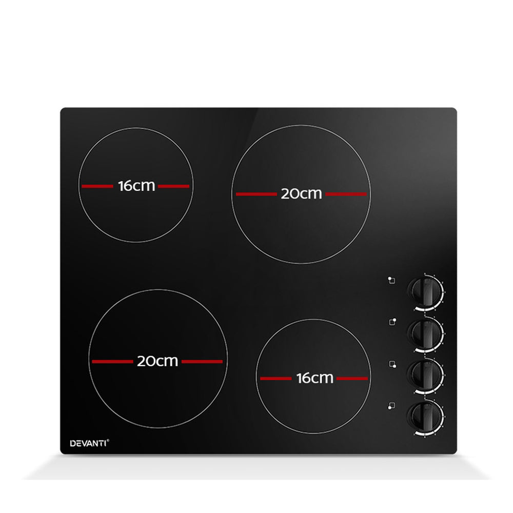 Devanti Ceramic Cooktop 60cm Electric Kitchen Burner Cooker 4 Zone Knobs Control | Auzzi Store