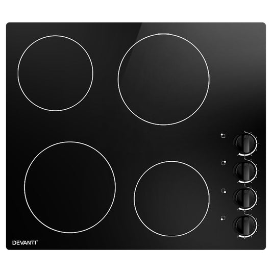 Devanti Ceramic Cooktop 60cm Electric Kitchen Burner Cooker 4 Zone Knobs Control | Auzzi Store