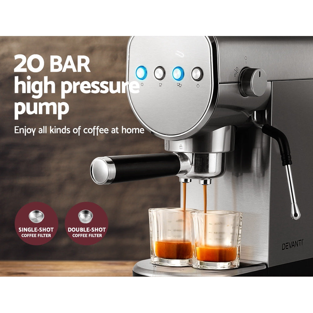 Devanti Coffee Machine Espresso Maker 20 Bar Milk Frother Cappuccino Latte Cafe | Auzzi Store