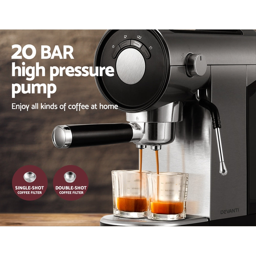 Devanti Coffee Machine Espresso Maker 20 Bar Milk Frother Cappuccino Latte Cafe | Auzzi Store