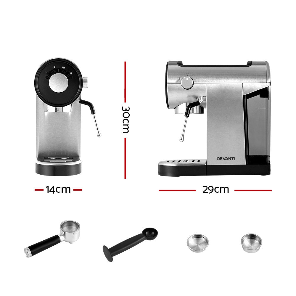 Devanti Coffee Machine Espresso Maker 20 Bar Milk Frother Cappuccino Latte Cafe | Auzzi Store