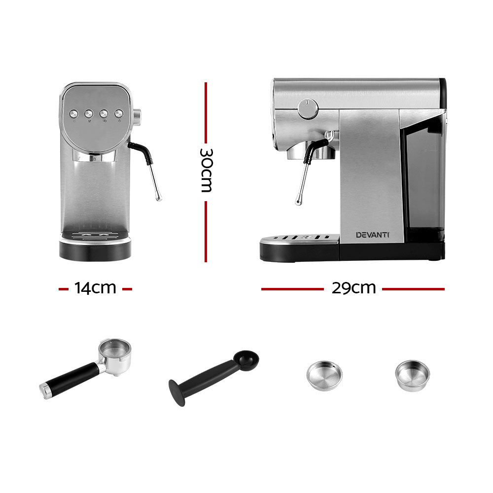 Devanti Coffee Machine Espresso Maker 20 Bar Milk Frother Cappuccino Latte Cafe | Auzzi Store