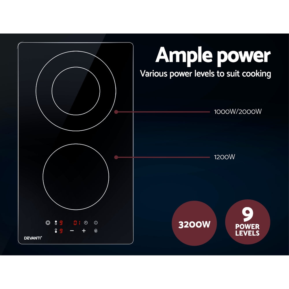 Devanti Electric Ceramic Cooktop 30cm Kitchen Cooker Cook Top Hob Touch Control 3-Zones | Auzzi Store