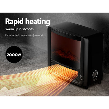 Devanti Electric Fireplace 3D Flame Effect Timer Portable Indoor Heater 2000W | Auzzi Store