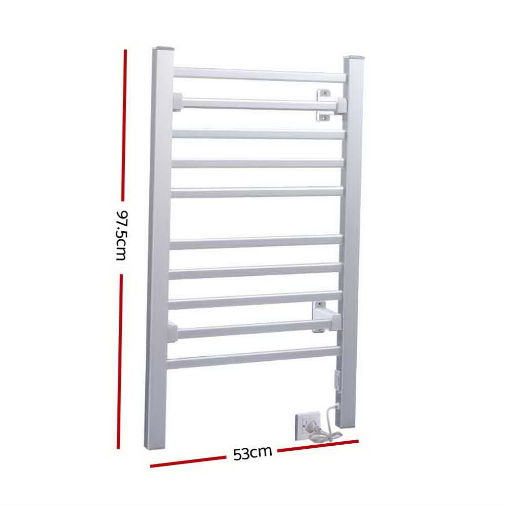 Devanti Electric Heated Towel Rail Rails Warmer Rack Aluminium 10 Bars | Auzzi Store