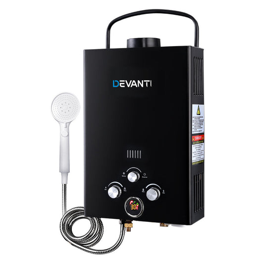 Devanti Outdoor Gas Hot Water Heater Portable Camping Shower 12V Pump Black | Auzzi Store