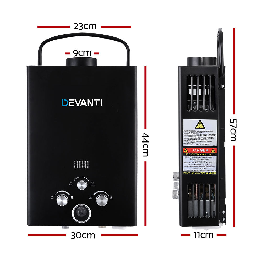 Devanti Outdoor Gas Hot Water Heater Portable Camping Shower 12V Pump Black | Auzzi Store