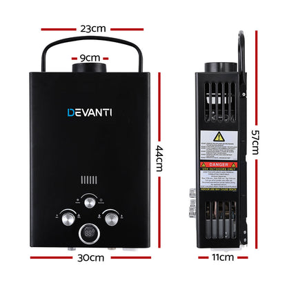 Devanti Outdoor Gas Hot Water Heater Portable Camping Shower 12V Pump Black | Auzzi Store