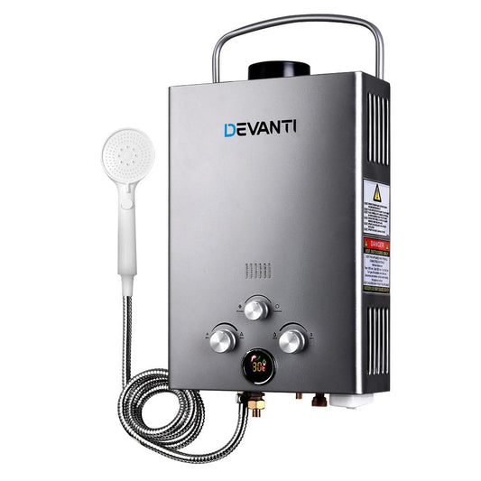 Devanti Outdoor Gas Hot Water Heater Portable Camping Shower 12V Pump Grey | Auzzi Store