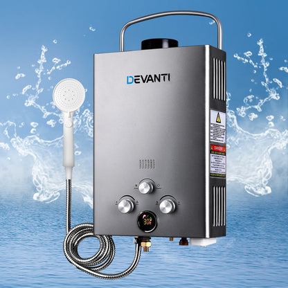 Devanti Outdoor Gas Hot Water Heater Portable Camping Shower 12V Pump Grey | Auzzi Store