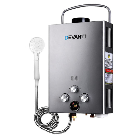 Devanti Portable Gas Water Heater 8LPM Outdoor Camping Shower Grey | Auzzi Store