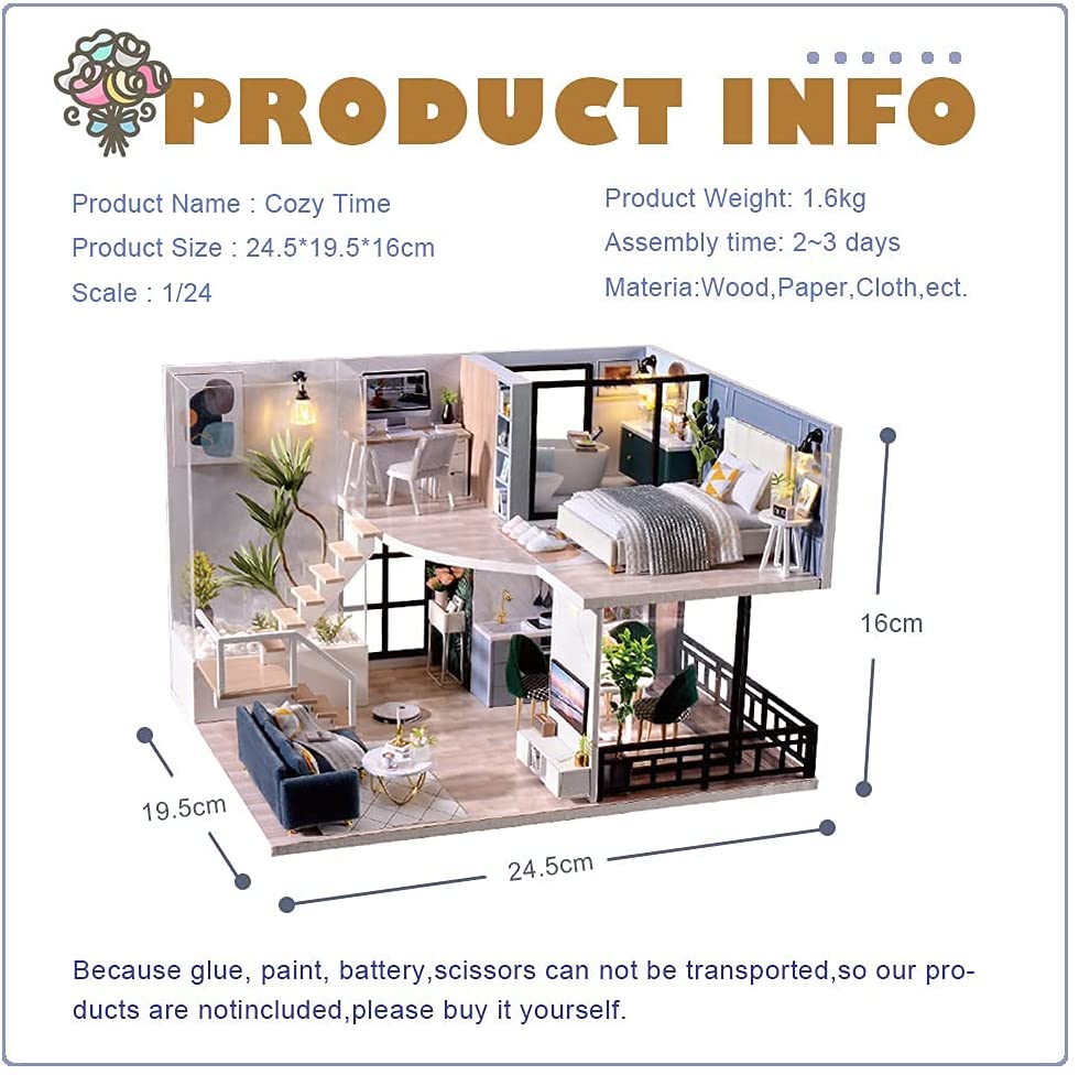 Dollhouse Miniature with Furniture Kit Plus Dust Proof and Music Movement - Cozy time | Auzzi Store