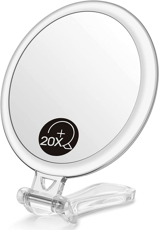 Double-Sided 1X/20X Magnifying Foldable Makeup Mirror for Handheld, Table and Travel Usage | Auzzi Store