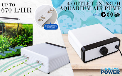 Dynamic Power White Aquarium Air Pump Oxygen Hydroponic 4 Outlet 670L/H 8W | Auzzi Store