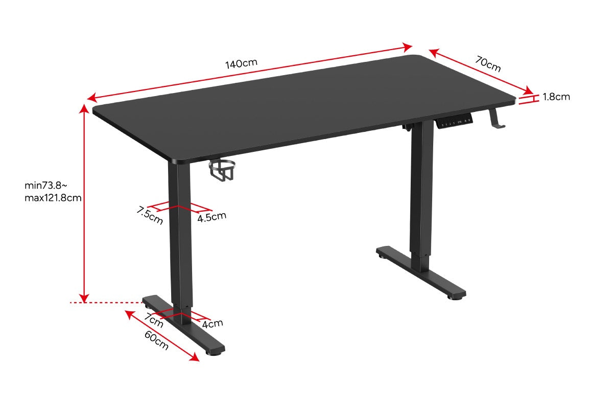 Ergolux Electric Dual Motor Standing Desk 140 x 70cm (Black)