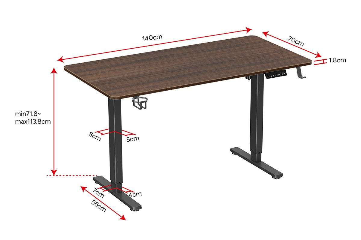 Ergolux Electric Standing Desk 140 x 70cm (Walnut/Black)