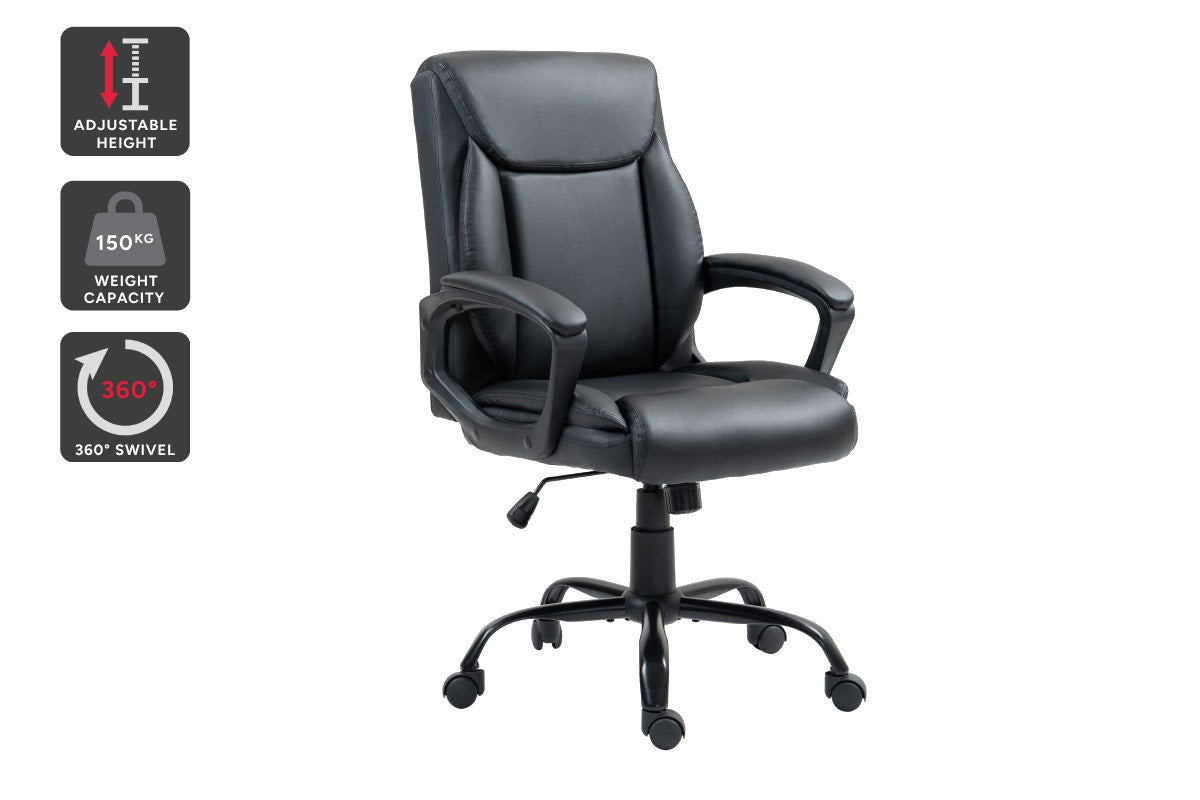 Ergolux Boston Padded Mid Back Office Chair (Black)